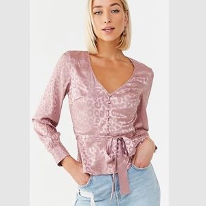 Mauve Satin Belted Leopard Print Top